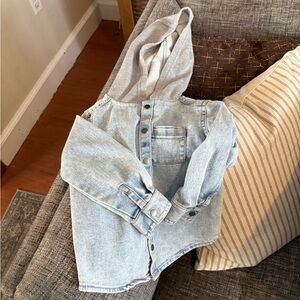 George Light Blue Denim Jacket with Gray Hood
